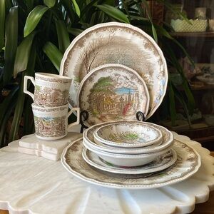 Vintage 10 Piece Kensington Shakespeare's Sonnets Transferware Dish Set for 2
